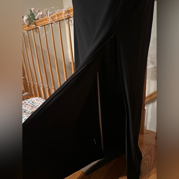 Chaps Black Halter Maxi Dress Beaded Neck Line & Key Hole. Long Slit Side Sz 12 - Picture 7 of 11